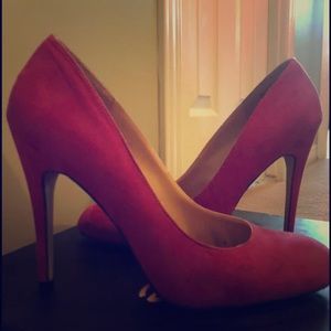 Pink suede pumps